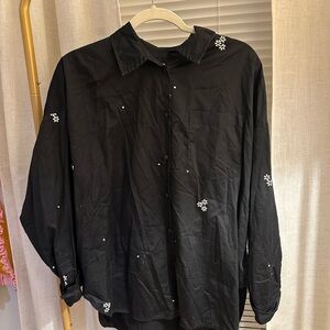 Something Navy Black Shirt with White Details